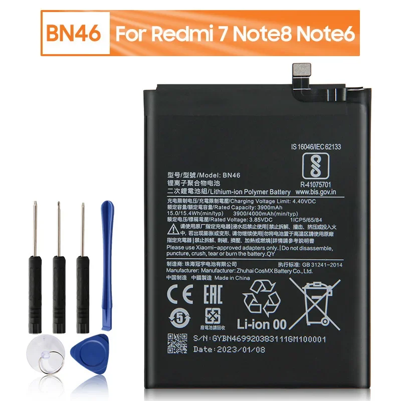 Сменная батарея BN46 для Xiaomi Redmi Note8 Note8T 7 Redmi7 Note 6 Note6 телефона 4000 мАч + Инструменты