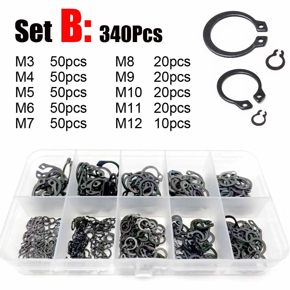 

1 коробка GB894 M3 до M20 набор в ассортименте черное кольцо из нержавеющей стали 65mn держатель подшипника зажим оснастка кольцо типа C