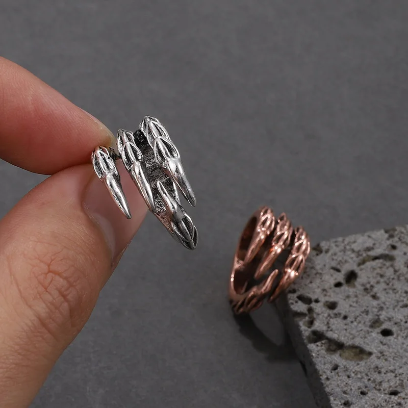 

Vintage Silver Color Dragon Claw Adjustable Opening Ring Gothic Punk Animal Knuckle Opening Finger Ring for Men Women Jewelry