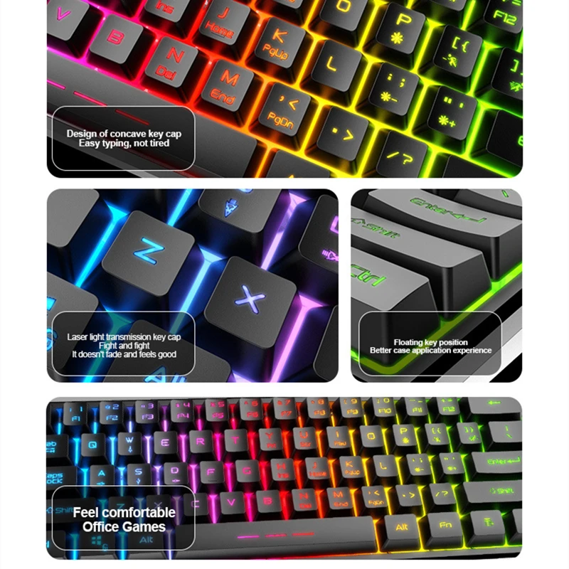 wired keyboard rgb led luminous mechanical feel for pc desktop computer laptop gaming backlit gamer office waterproof ergonomics free global shipping