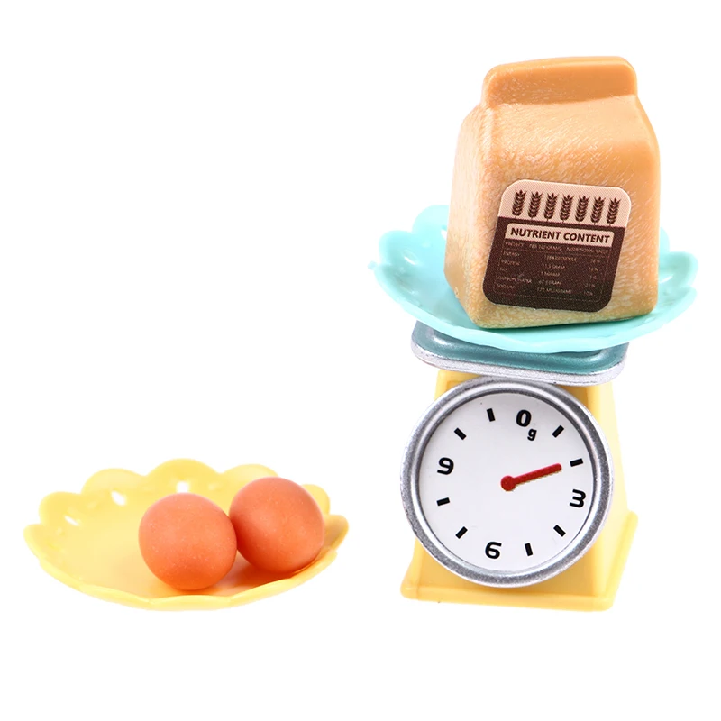 

1:12 миниатюрные весы для кукольного домика для яиц, набор для приготовления муки, кухонная посуда для ролевых игр, игрушки, кухонные аксессуа...