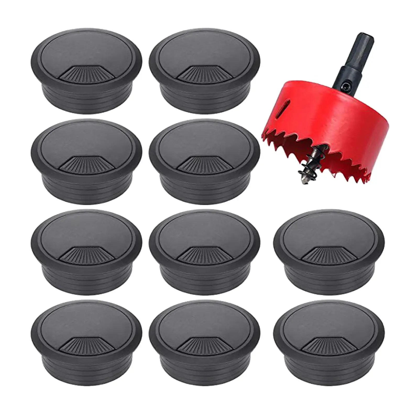 

10Pcs 60mm Desk Cord Cable Grommets Cover with Drill Bit Simple Installation