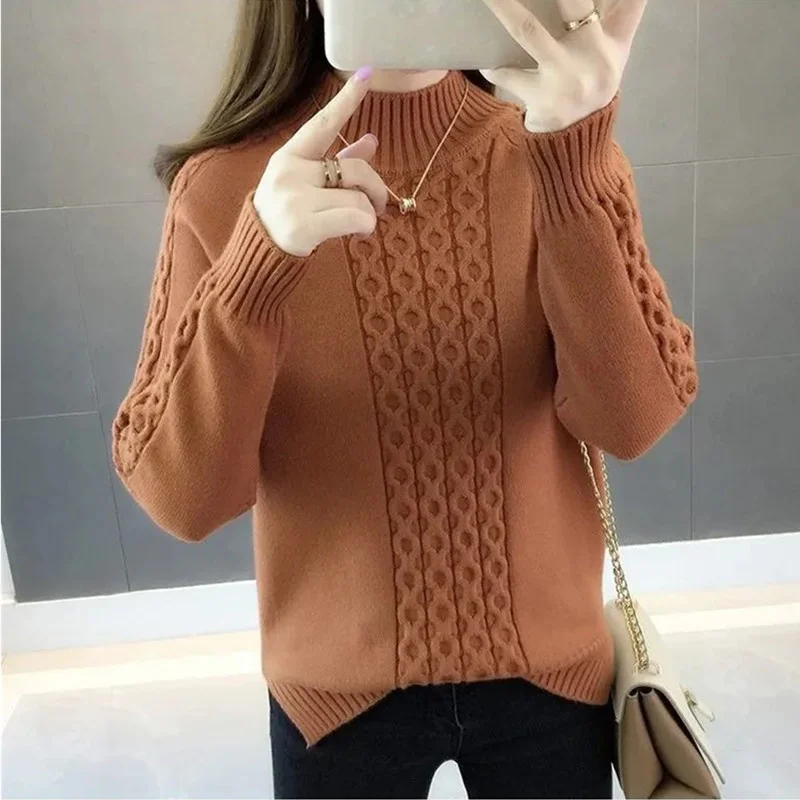 

Autumn Turtleneck Sweater Winter Warm Tops Women's Long Sleeve Knitted Sweaters Solid Casual Loose Pullovers Tops Female