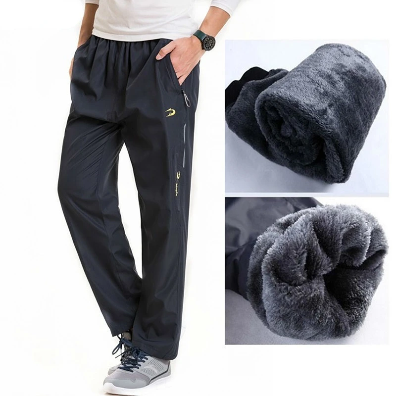 

Mens Winter Super Warm Fleece Thick Straight Pants Men Outside Trousers Heavyweight Windbreaker Sweatpant Pants Zipper Joggers