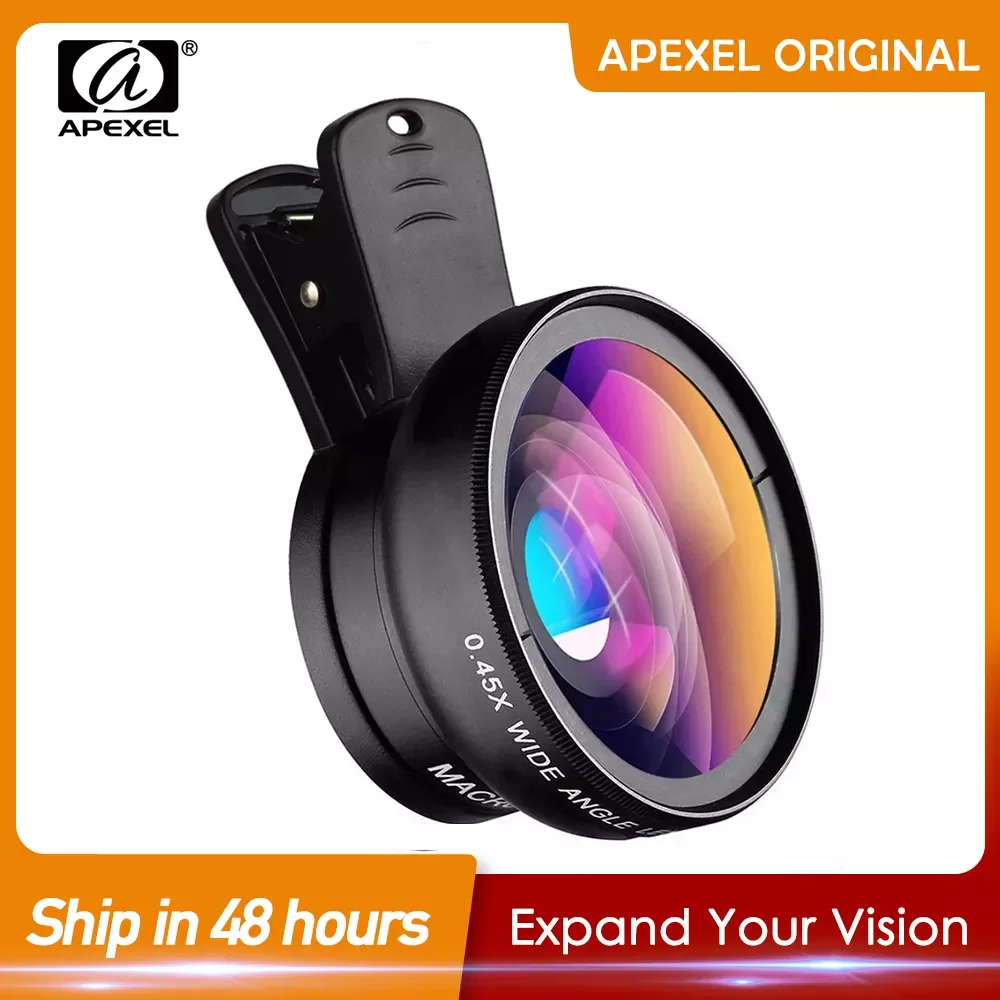 

NEW2023 APEXEL 2 in 1 HD Camera Lens 0.45x Super Wide Angle&12.5x Macro Mobile Lens phone lens For iPhone 11 Xiaomi Samsung