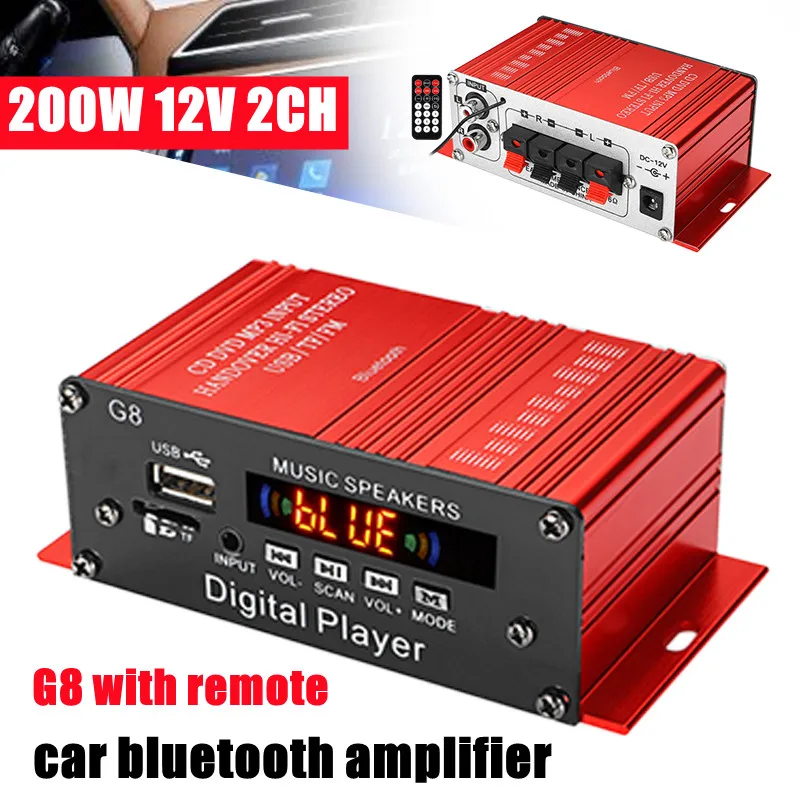 

Car Audio Power Amplifier 100W+100W 2CH 12V HIFI Audio bluetooth Amplifier Home Theater Sound System FM Radio Stereo Amplifiers