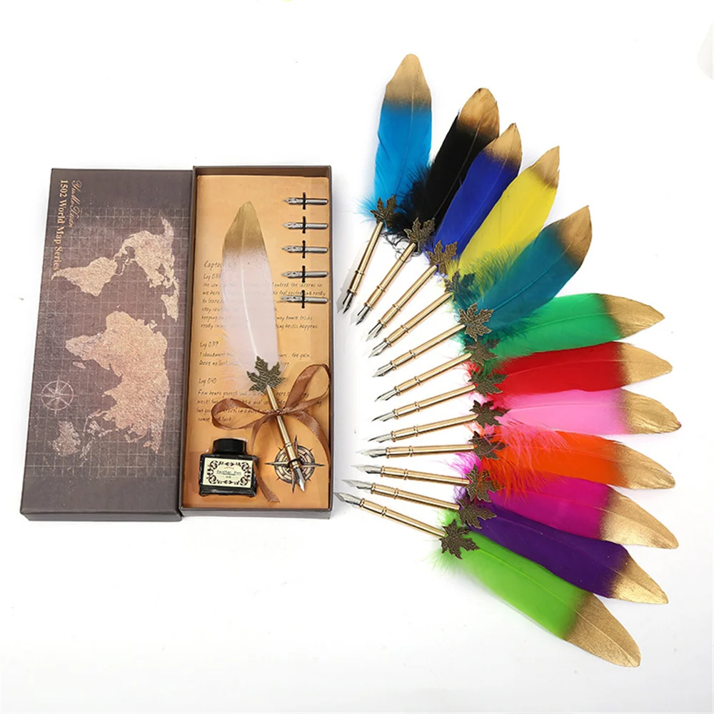 

2022 New European Retro Feather Pen Dip Pen Gift Box Set Graduation Season Student Teacher's Day Gift Business Signature Pen