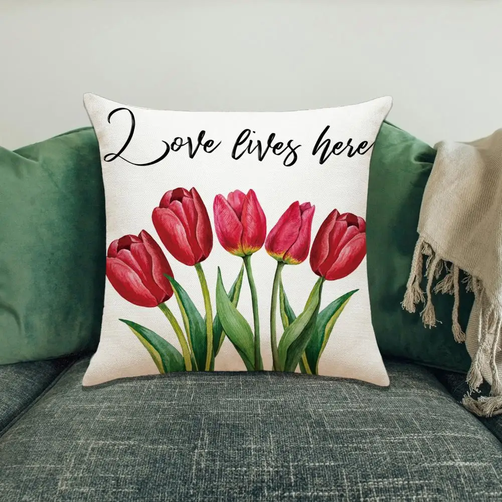 

Decorative Valentine Day Pillow Cover Red Pink Tulips Flower Pattern Pillowcase for Valentine's Day Mother's Day Home for Dirty