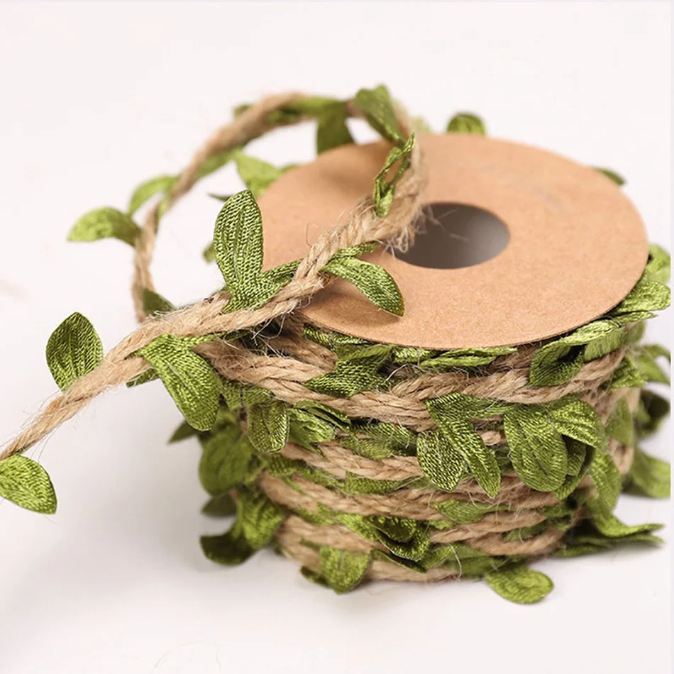 

5M/Lot Christmas Jute Ribbon Rope String Trim Crafts Party Wedding Handmade DIY Leaf Jute Twine Sheet Sewing Clothing Decoration