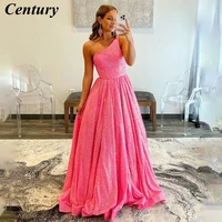 century one shoulder glitter party dress court train evening gwon elegant prom dress with sequin long evening dress robe soiree