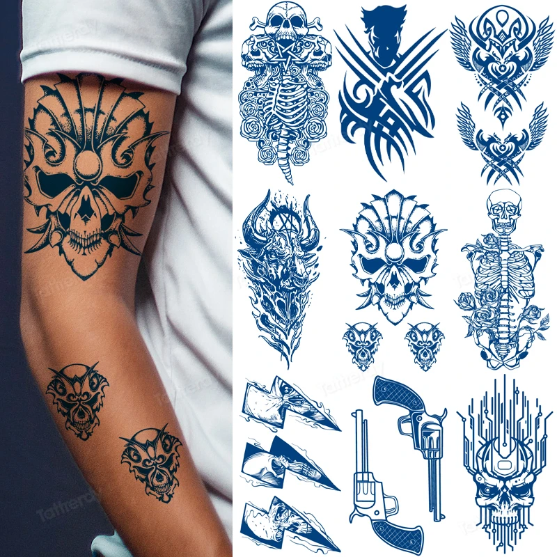 

8Pcs/lot Natural Herbal Plant Juice Tattoo Sticker Tribal Totem Wolf Scar Lion Tiger Men Temporary Tattoos Arm Sleeve Wholesale