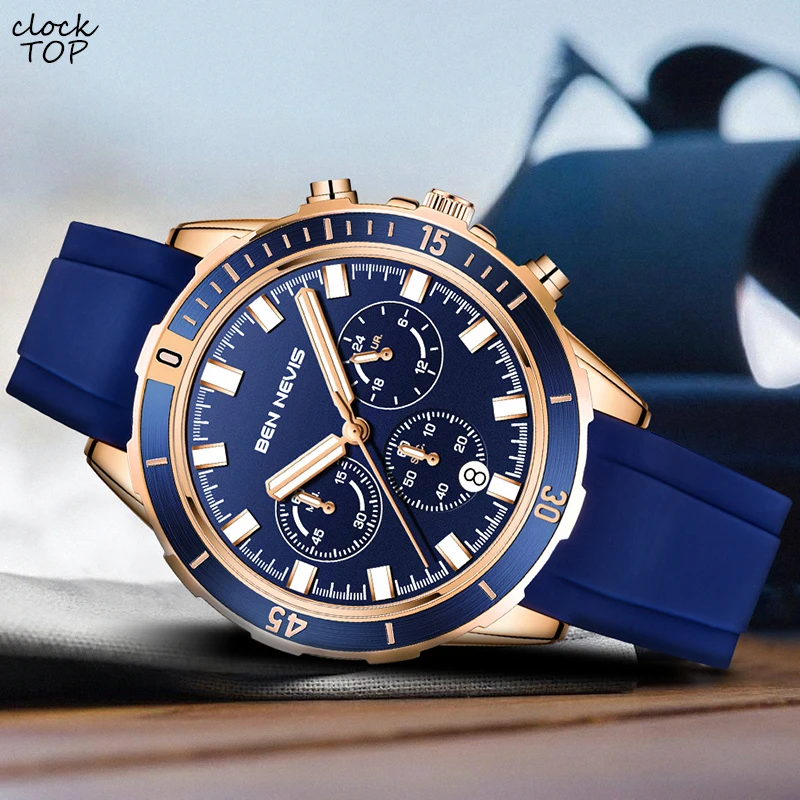 

Chronograph Quartz Watch for Men Military Sports Watches Calendar Date Wristwatch Male 30M Waterproof Silicone Soft Strap Reloj