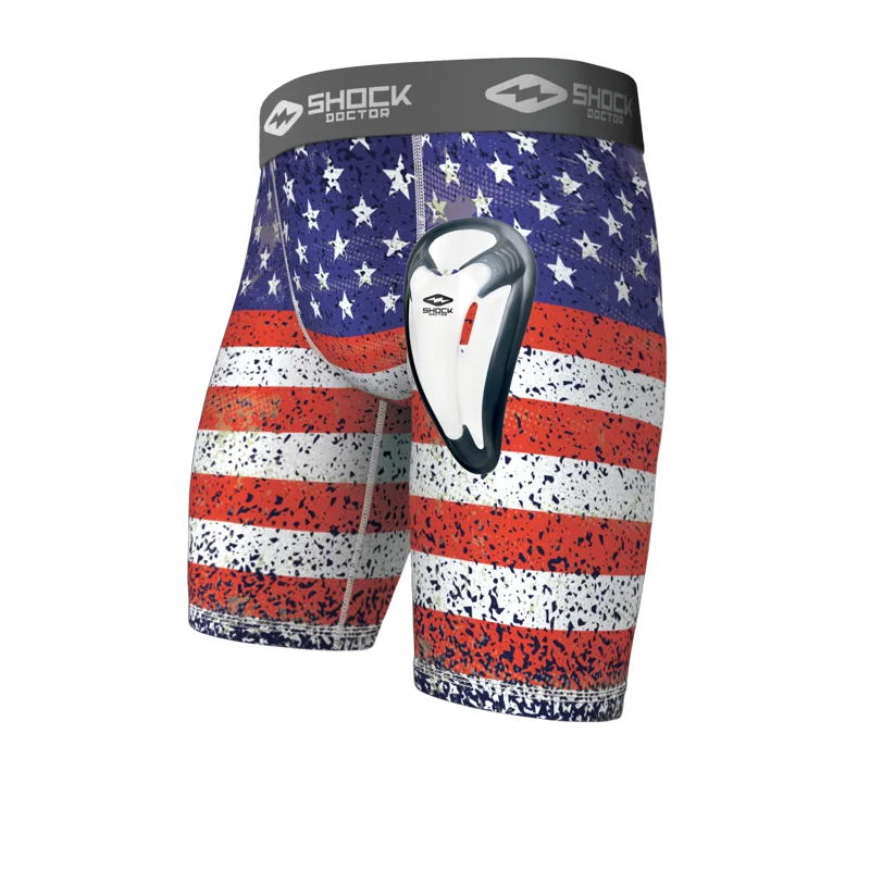 

Compression Short with Protective Flex Cup, , Red White and Blue, Adult Large Gym accessories Excercise Brincolin trampolin ni