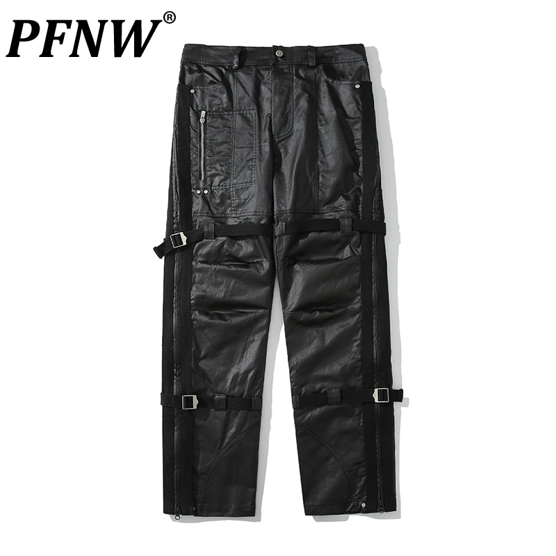 

Комбинезон PFNW Darkwear мужской, стильный строгий ромпер с завязками для воска, модные шикарные Брендовые прямые кожаные брюки, 12A4894