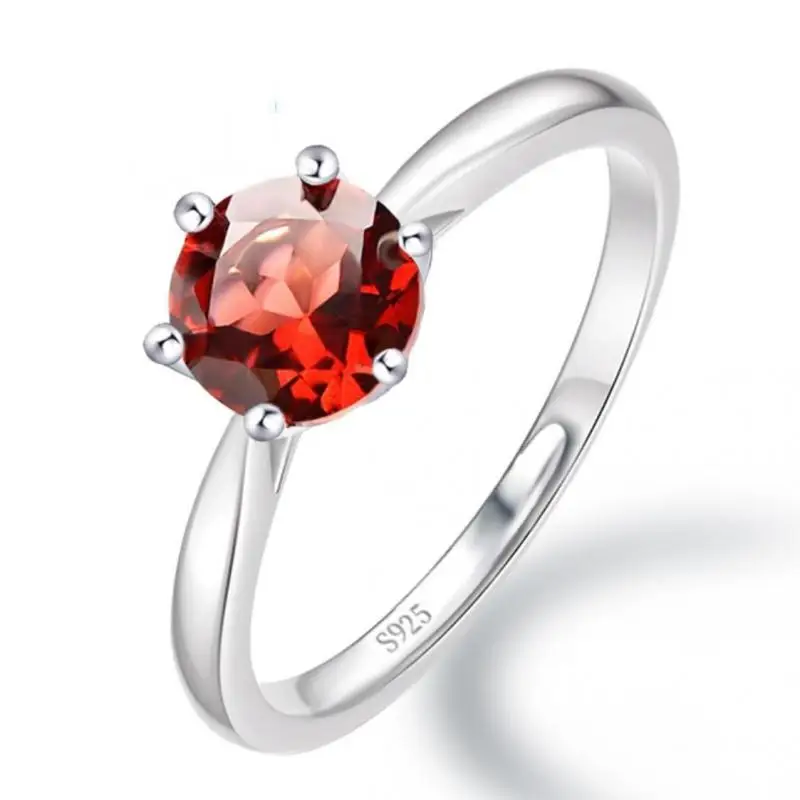 

100% Pure Natural Garnet Ring 925 Sterling Silver Plated Platinum Garnet Crystal Stone Women Ring Adjustable Red Gemstone Bands