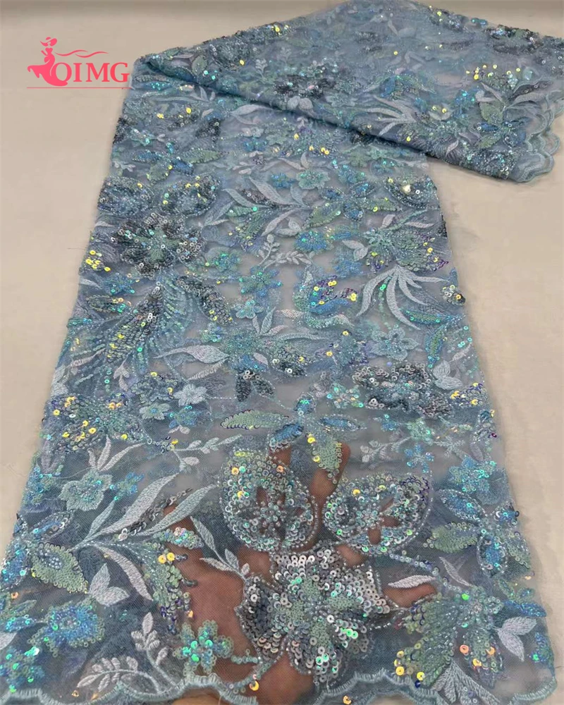 

Кружевная ткань OIMG ручной работы с бисером, французская кружевная ткань с блестками для свадебного платья, новейшая вышивка в Нигерии, оранжевая, хорошая цена, 5 ярдов