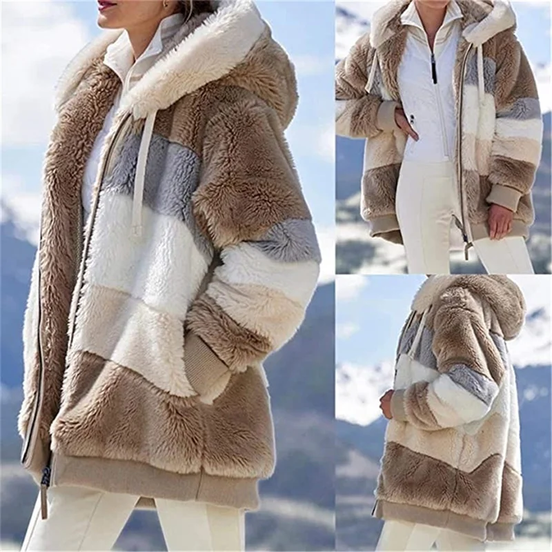 

Europe and The United States New Autumn and Winter Warm Plush and Zipper Pocket Hooded Loose Jacket Women Coat Dropshipping 2022