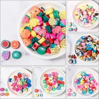 50pcs cute soft pottery fruit bead clay animal pattern loose bead diy children girl charm jewelry bracelets necklace supplies