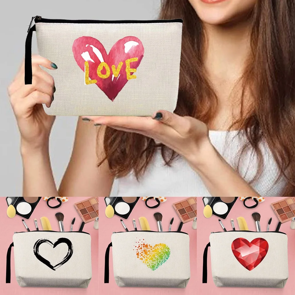 

Cosmetic Bags Women Travel Makeup Bag Zipper Toiletry Organizer Wedding Make Up Storage Case Purse Pouch Clutch Bag Love Pattern