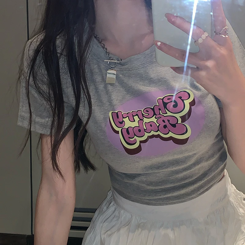 

Summer Harajuku T Shirt Fitness Crop Top Weird Letter Printe Sexy Casual T-Shirt Plain Women Tops Ropa Mujer топ женский