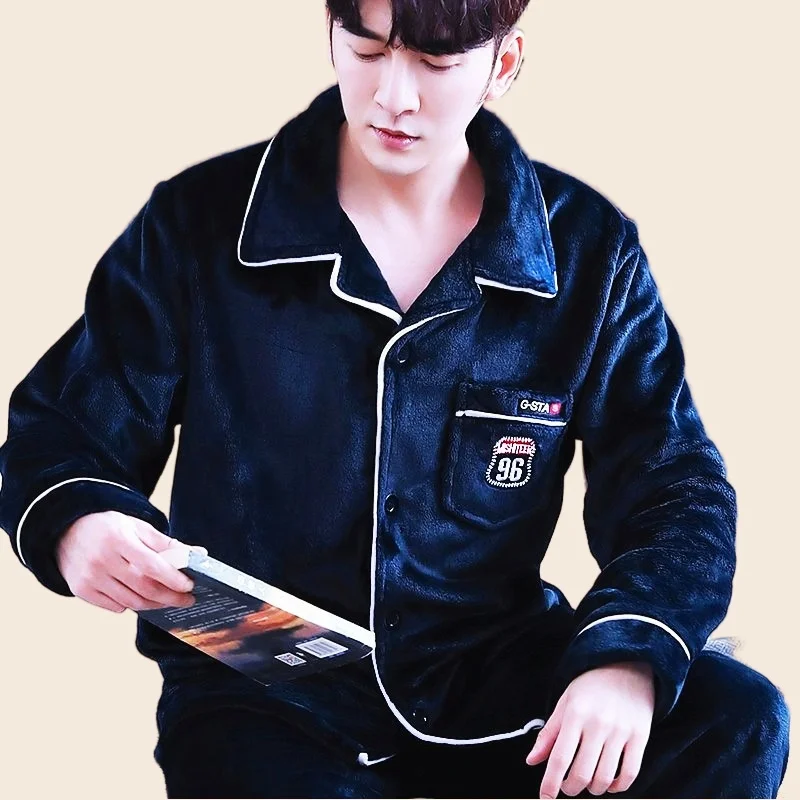 Men's Pajamas Set Full Sleeve T-shirt Long Pants 2Piece/Set Winter Sexy Stripe Pyjama Big Size Man Homewear Cozy Plus Sleepwear