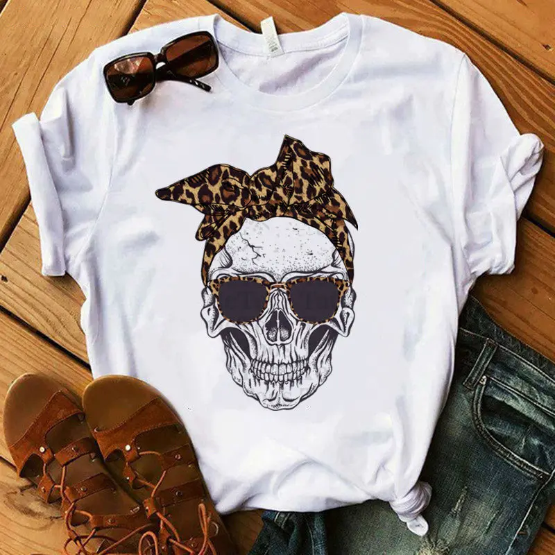 

100% Cotton Women's T-shirt Harajuku Skull Deer Camouflage Burlap Turban T-shirt Clothes Graphic T-shirt Tops In The Woods