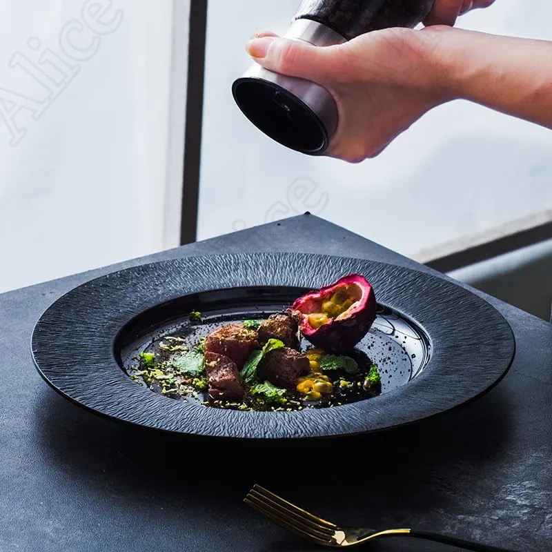 

Керамическая тарелка с Рельефной текстурой, Современные однотонные обеденные тарелки на спагетти, стейк, простые столовые приборы для отел...