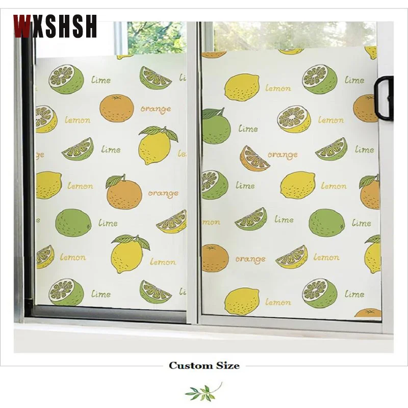 

Витражная плёнка на стекла, окна статическое Приклеивание без клея, фрукты, шаблон, безопасные декоративные рулонные фольги для кухни, ванной, спальни