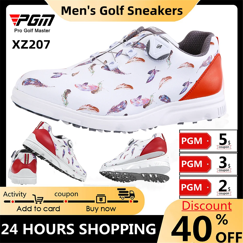 PGM Golf Sneakers Men's Personality Sneakers Waterproof Non-Slip Sole Swivel Laces Microfiber Leather Sports Men's Shoes Fashion