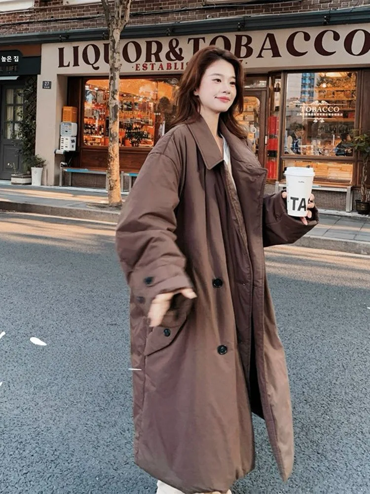 Ретро темперамент кофейного цвета повседневный универсальный пуховик верхняя
