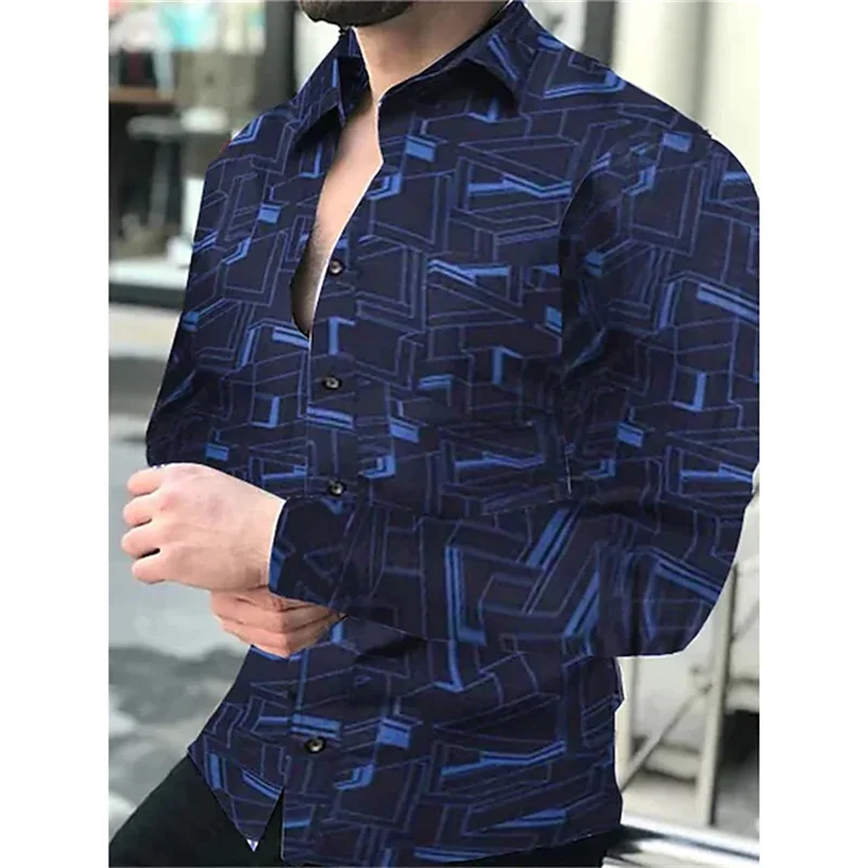 2022 men's shirt autumn geometric shirt 3D printed long sleeve shirt casual oversized shirt T shirt men's clothing US size S-6XL
