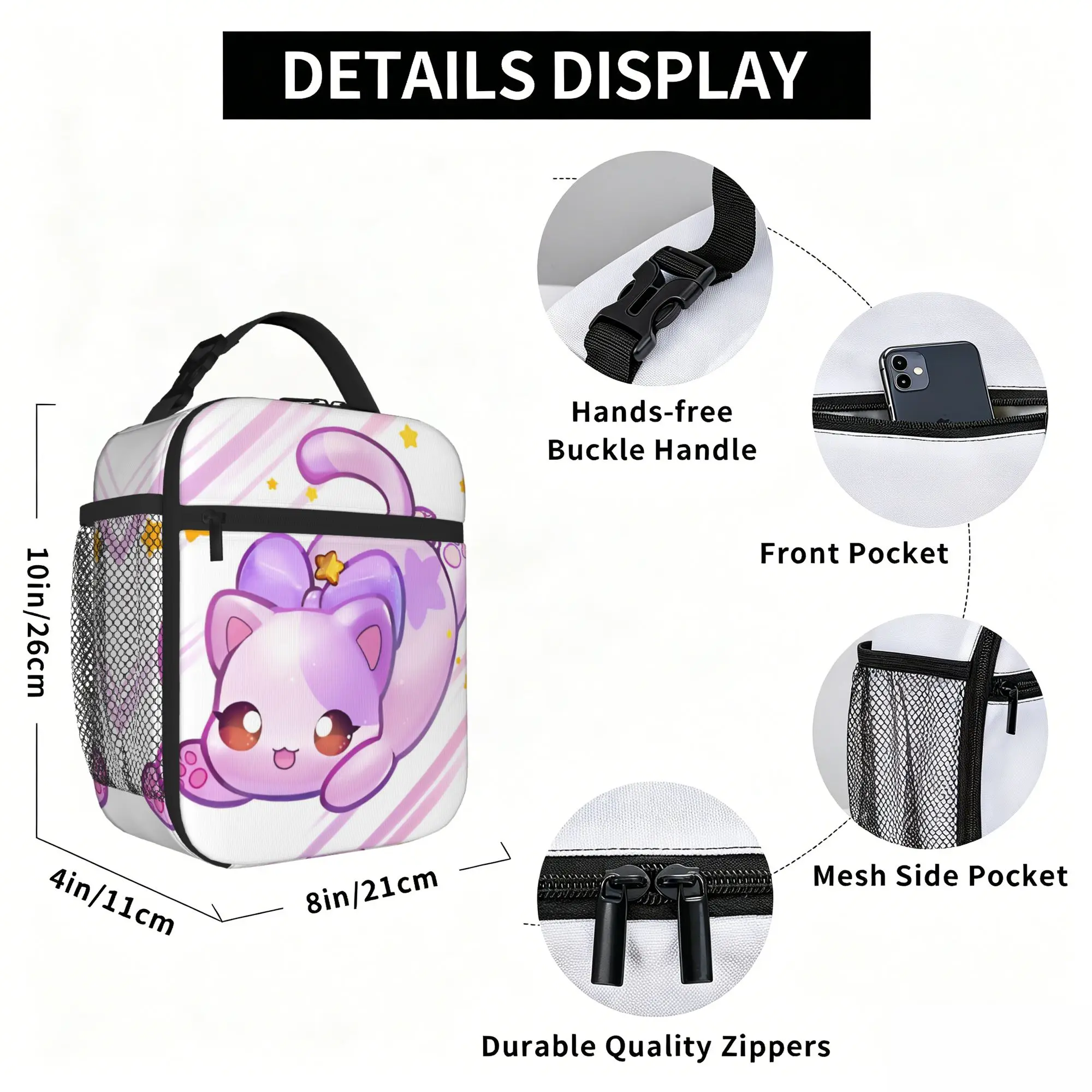 Фото Термосумка для обедов A-Aphmaus MeeMeow Sprinkles Cat Tote: милая мультяшная портативная сумка для еды, герметичная, термоизолированная, для путешествий, вместительная №4