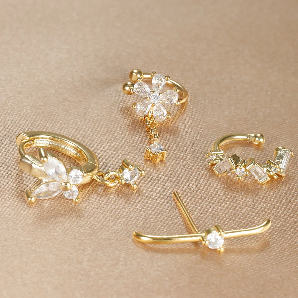 4 шт. милые серьги-Клипсы из циркония и меди с покрытием 18-каратного золота
