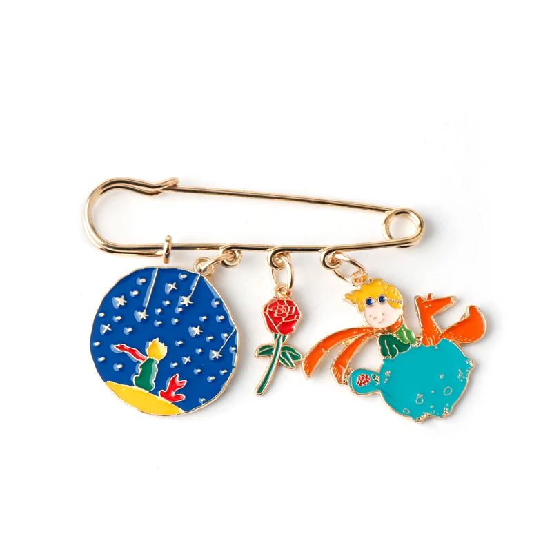

Cartoon Little Prince Charm Brooch Fox Longly Prince Flower Badge Pins Women Men Clothes Pins Accessories Denim