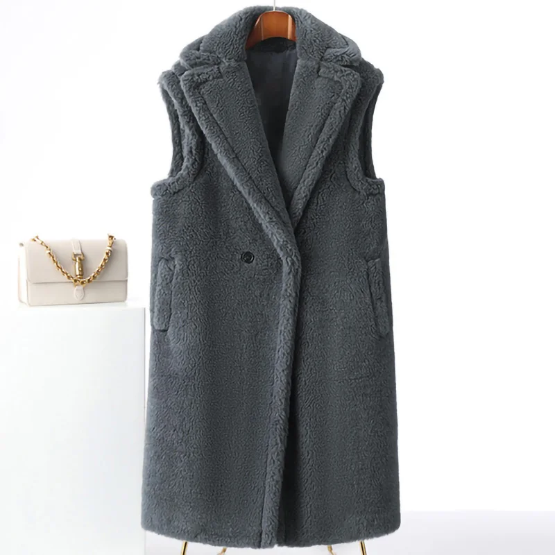Winter Fur Coat Real Wool Alpaca Teddy Bear Vest Women Thick Turn Down Collar Jacket Outerwear Lady Streetwear S3578A
