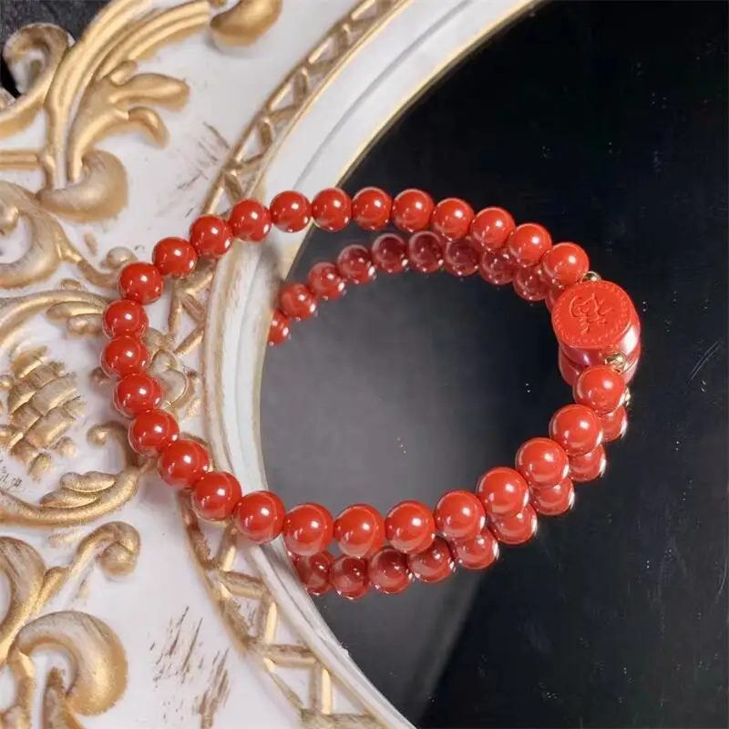 2 шт. 6 мм натуральный браслет Zinnober модный энергетический женский исцеляющий