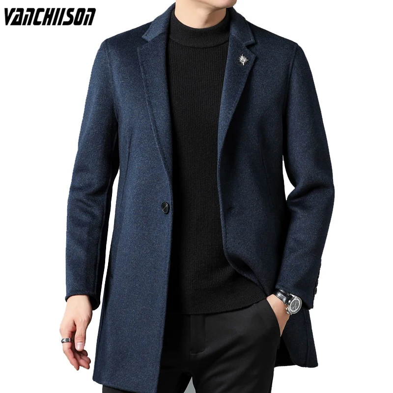 

Мужская кашемировая куртка, однотонная черная или синяя куртка из 70% шерсти, на осень и зиму, 688072