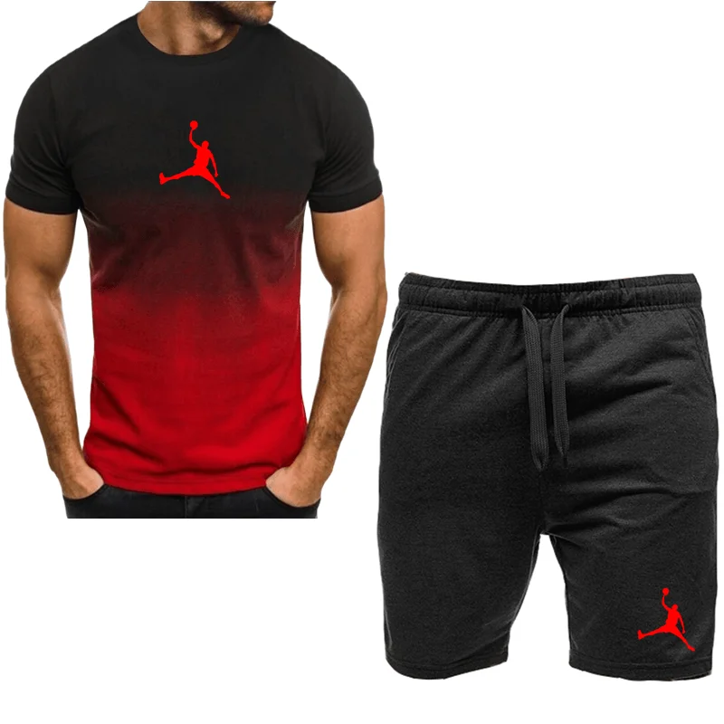 2023 Summer Hot Men's T-shirt+Shorts Set Men's Sports Set Brand LOGO Print Leisure Fashion Cotton Short Sleeve T-shirt Set