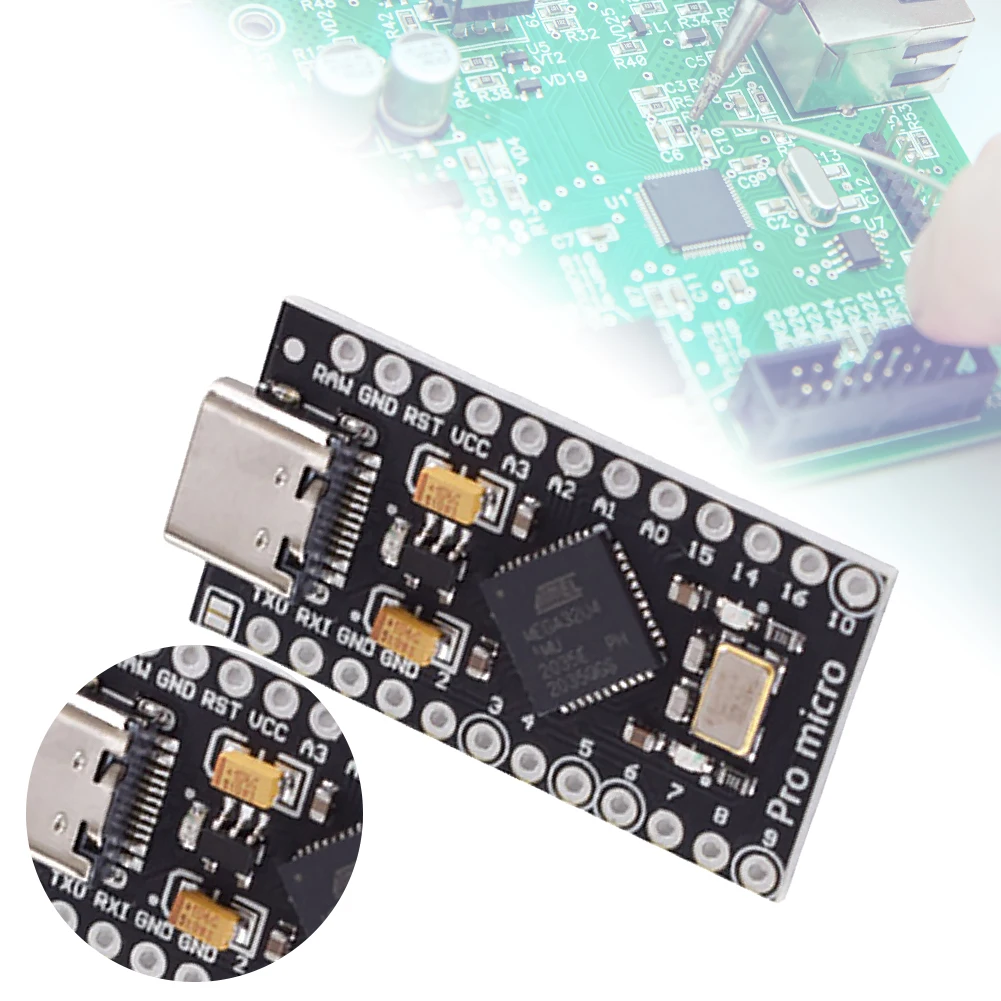 Фото Плата разработки ATmega32U4 USB Type-C Pro Micro с 2-рядным пин-хедером, Micro USB/Type-C Pro Micro Board 5V 16МГц для Arduino №2