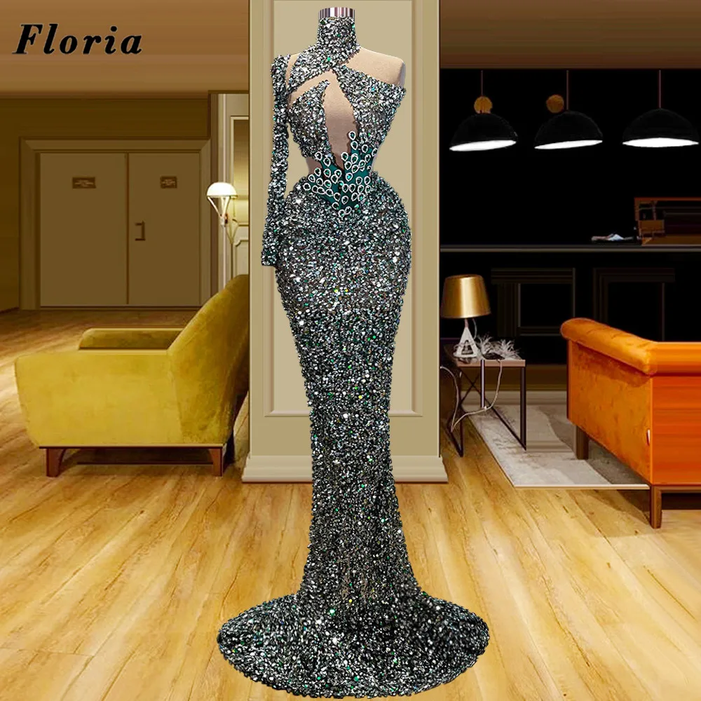 

Floria Bling Sequins Mermaid Prom Evening Dresses Turkish Dubai Long Beaded Party Dress Custom Made 2022 Coutures Celebrity Gown