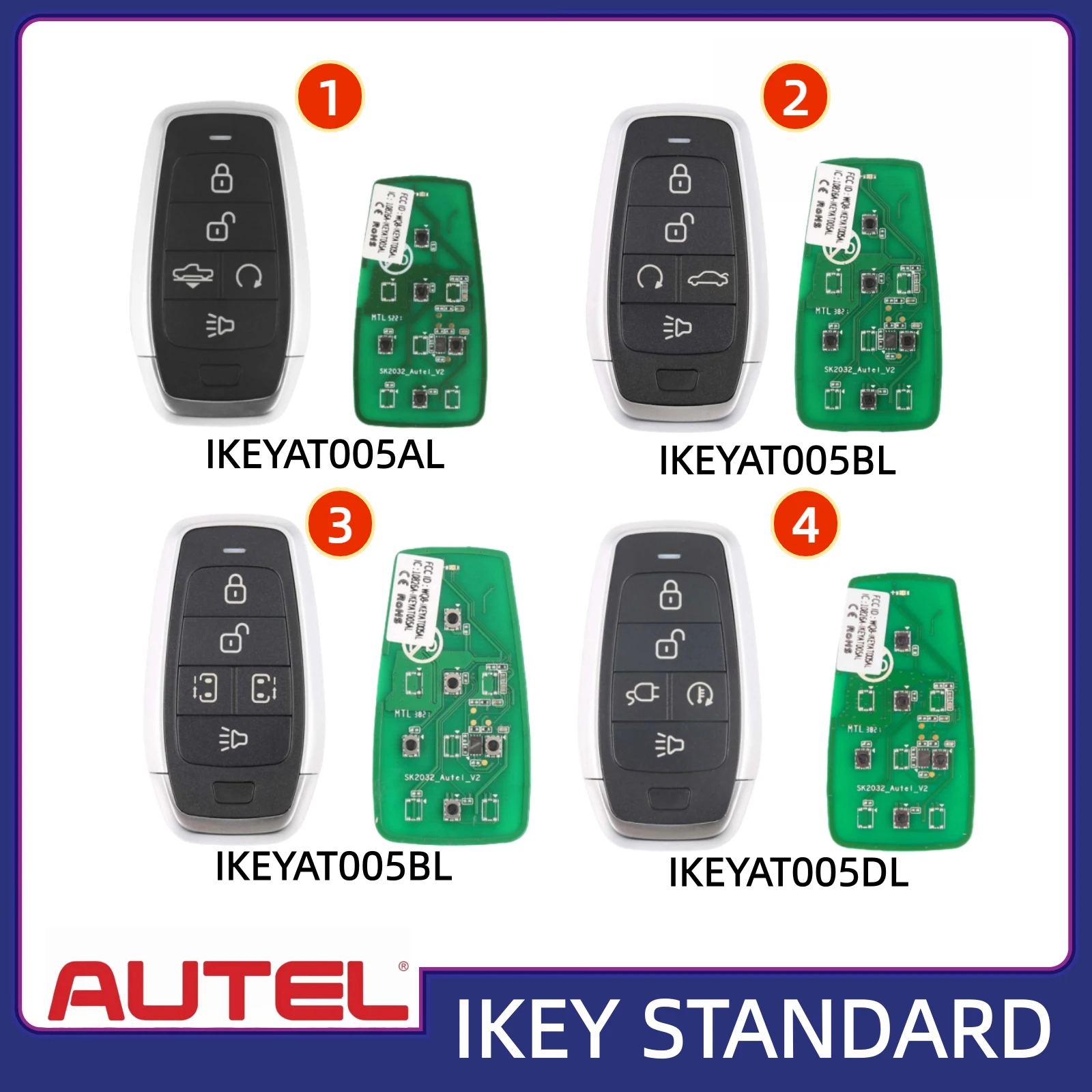 

Autel IKEYAT004CL Независимый универсальный интеллектуальный дистанционный ключ с 4 кнопками