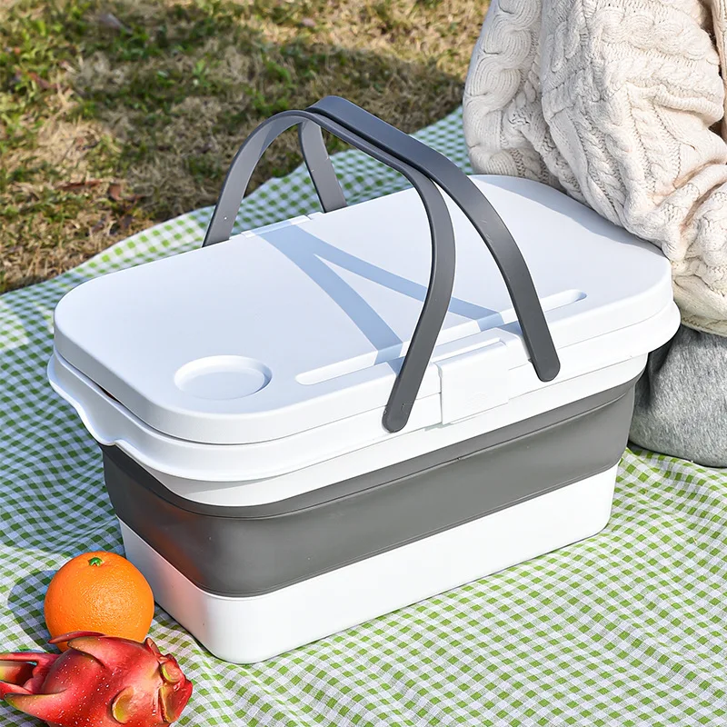 Outdoor Foldable Picnic Basket Large Capacity Multifunctional Camping Storage Box Kitchen Organizer Basket Table With Cover