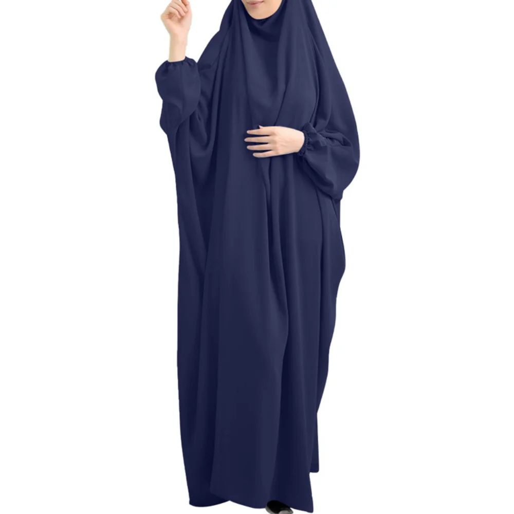 Fashion Stitching Dress Bat Sleeve Hooded Four Seasons Hijab Dress Casual Vistidos Modest Robe Pour Femme Musulmane
