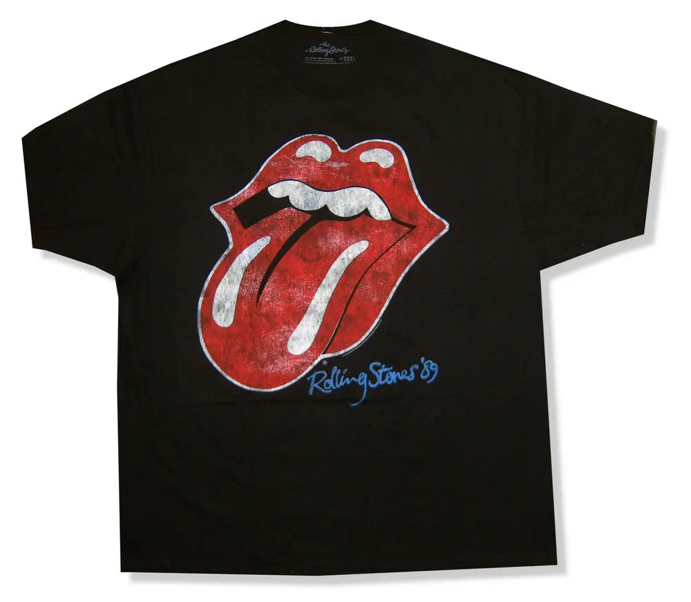 

Rolling Stones '89 Distressed Tongue Black T Shirt New Band Merch