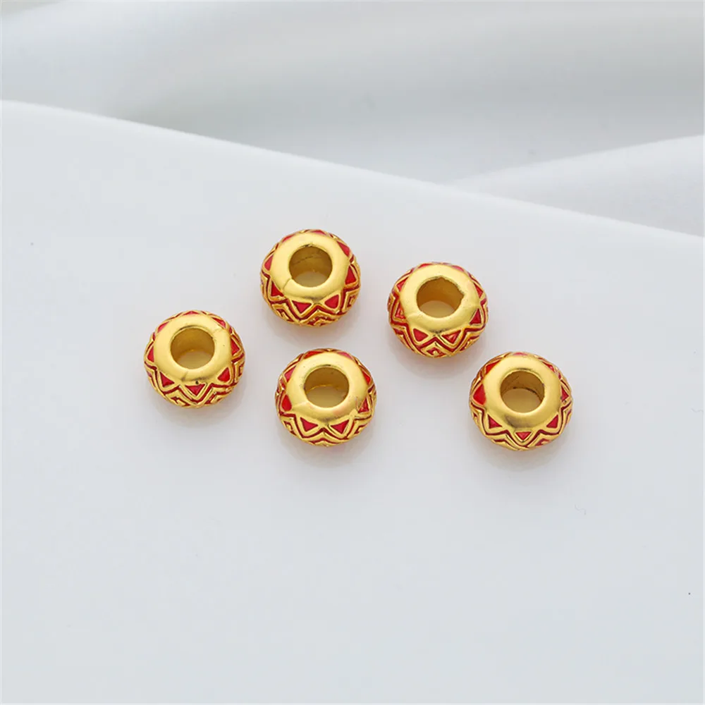 Купи 18K gold clad matte gold drip oil large hole wheel spacer beads 11mm spacer diy bracelet necklace accessory loose beads за 63 рублей в магазине AliExpress