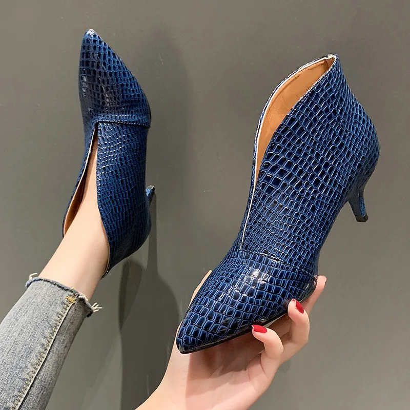 

New Women For Shoes Casual Pumps Short Boots Sexy High Heels Pointed V-mouths Ladies Dress Shoes OL Daily Shoes