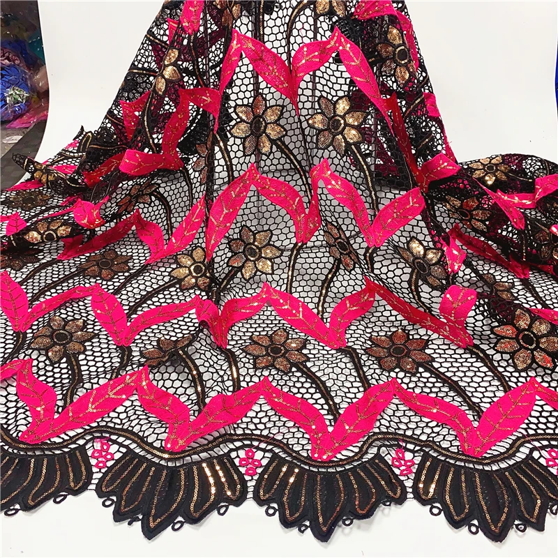 

5 Yards African French Lace Fabric High Quality Guipure Sequins Lace Fabric With Embroidery Bead For Wedding Part XM110101