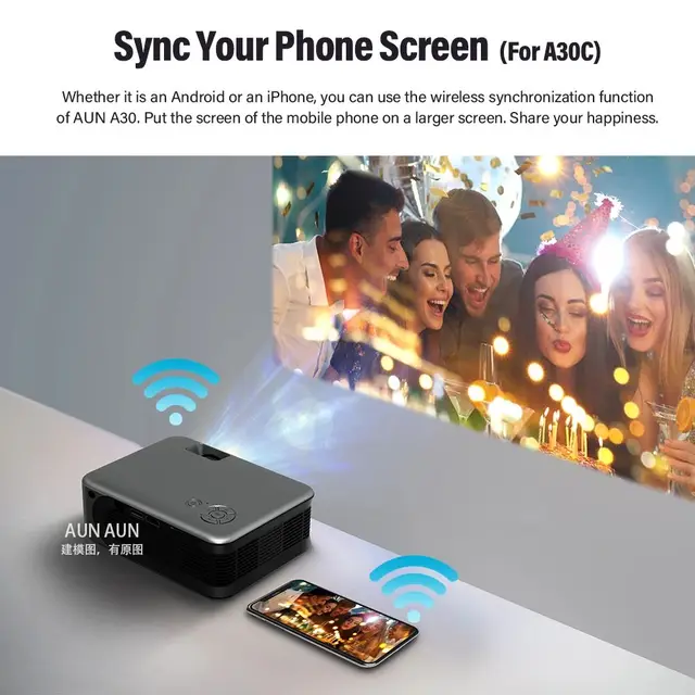AUN MINI Projector A30 Seies Smart TV WIFI Portable Home Theater Cinema Battery Sync Phone Beamer LED Projectors for 4k Movie 5