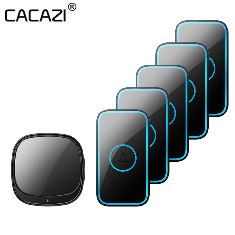 

CACAZI USB Wireless Doorbell Waterproof 110db 60 Chimes 300M Range Intelligent Door Bell 1 2 Button 3 4 5 Receiver 2021 Newest