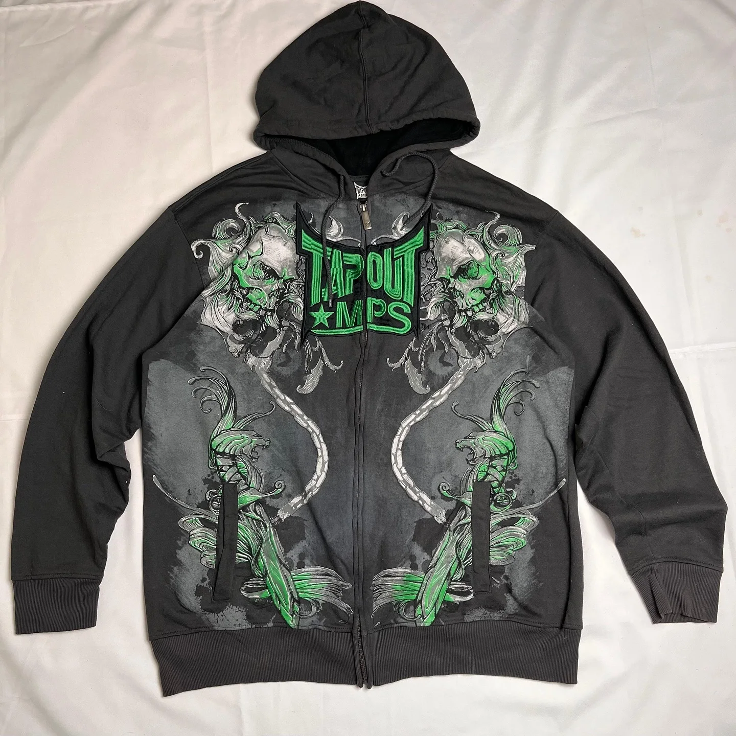 Y2k толстовка женская хип-хоп зеленый Tapout графические толстовки на молнии мужские